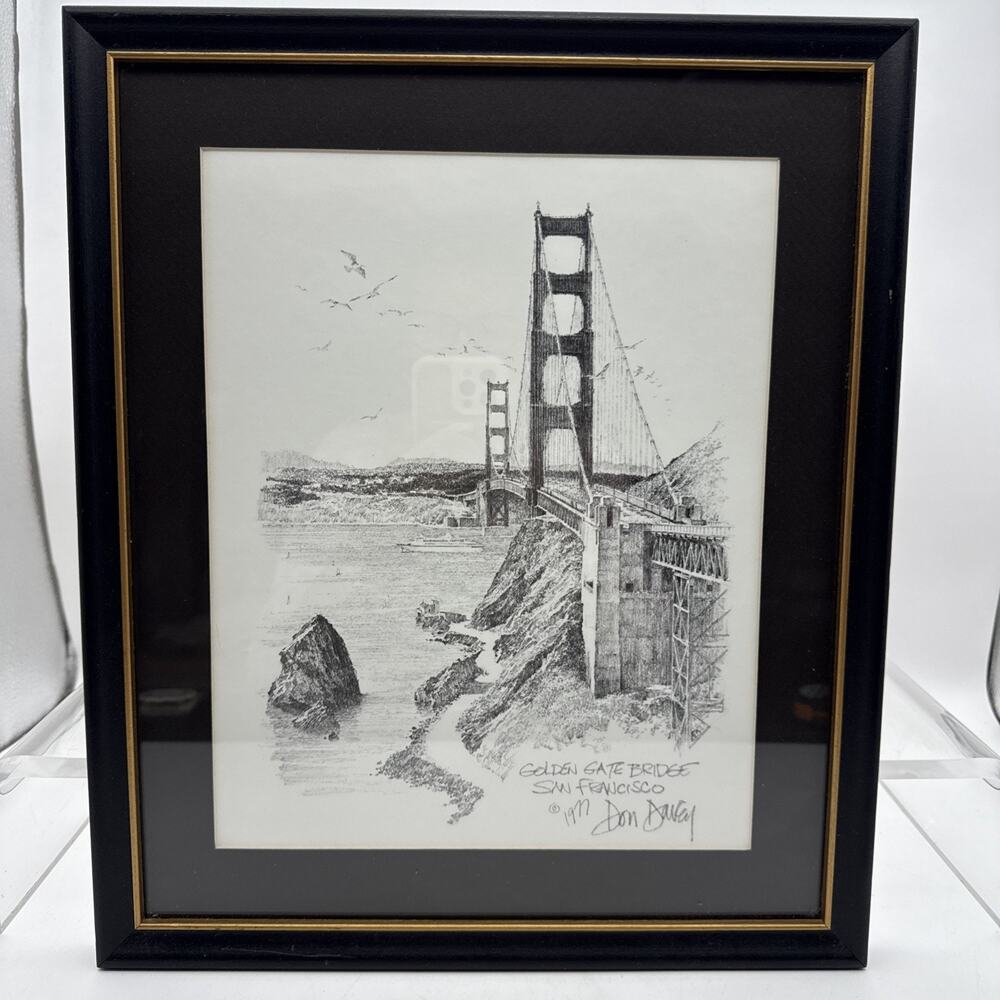 Vtg 77' Pencil Artwork Framed Print Don Davey Golden Gate Bridge San Francisco